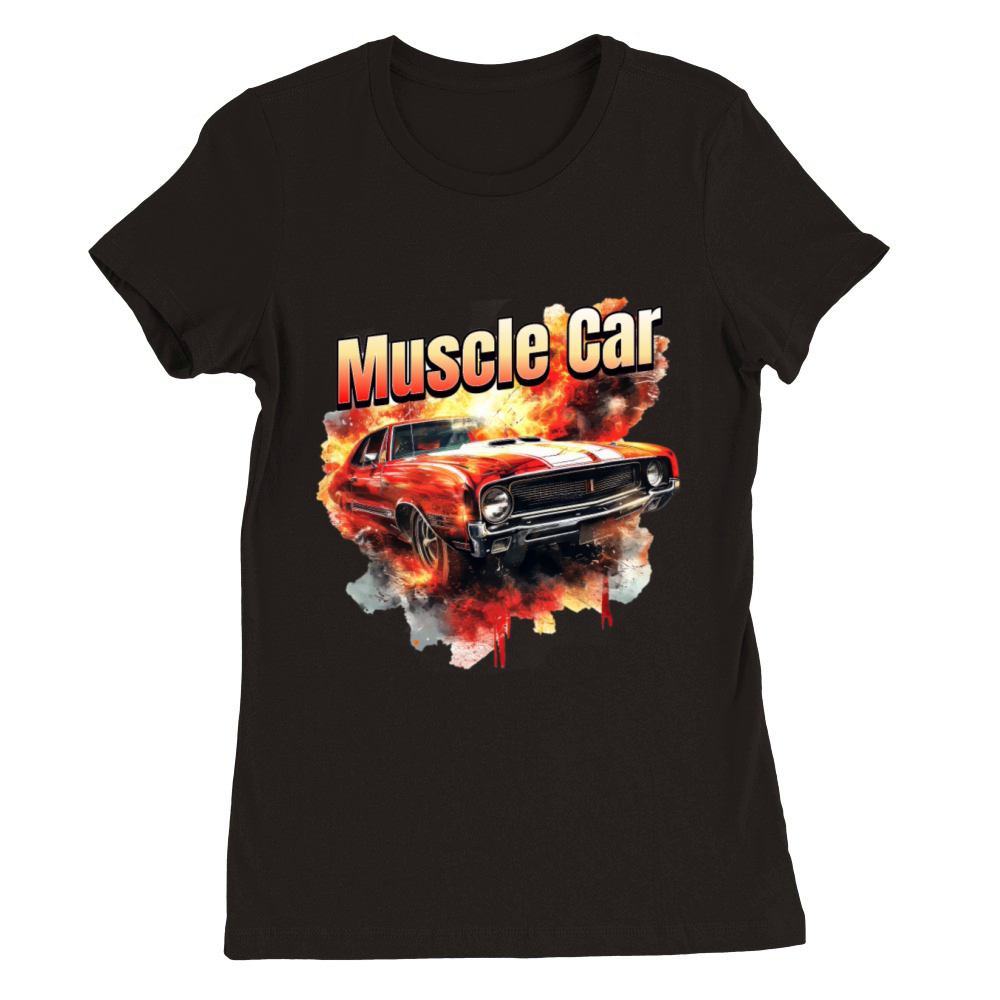 Muscle Car on Fire Premium Womens Crewneck T-shirt