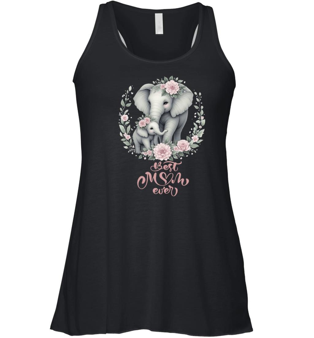 Best Mom Ever Elephant Floral Crown Motherhood Women's Flowy Tank Top