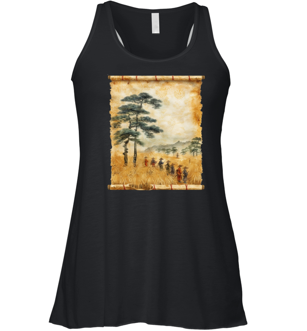 Farming Papyrus Scroll Japanese Art Farmer Rice Women's Flowy Tank Top