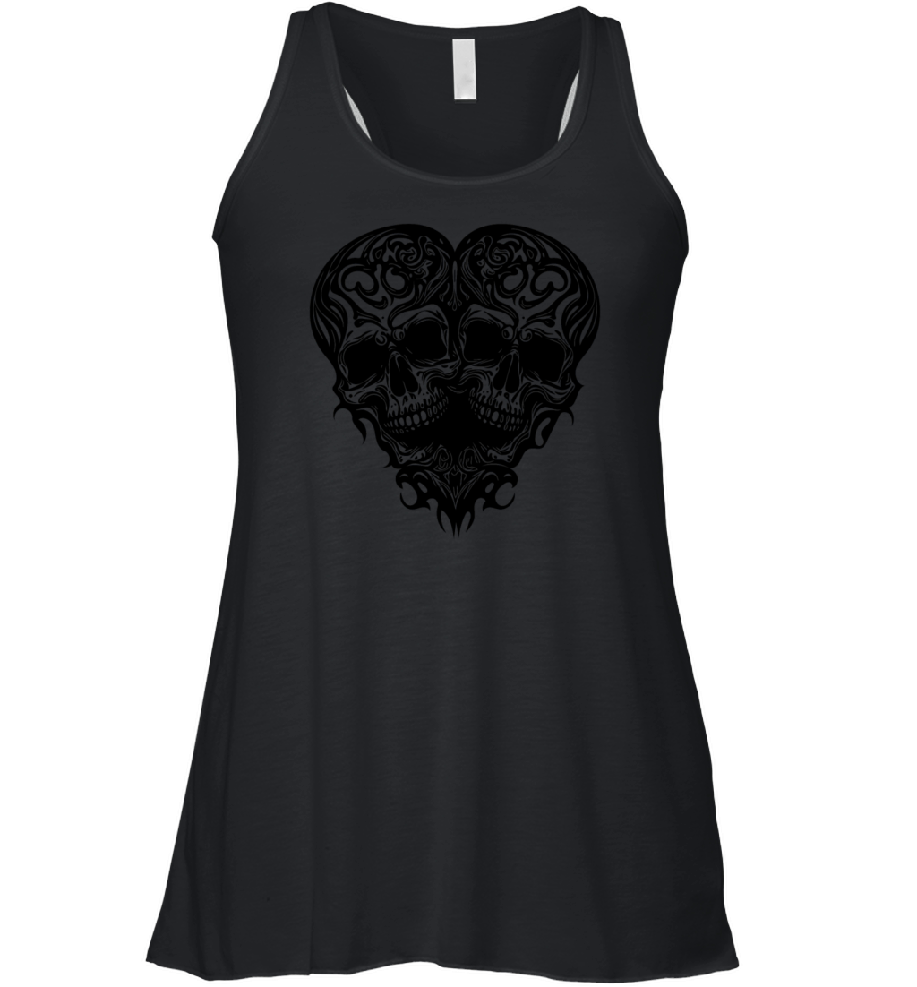 Heart Of Two Skulls Tribal Tattoo Style Women's Flowy Tank Top