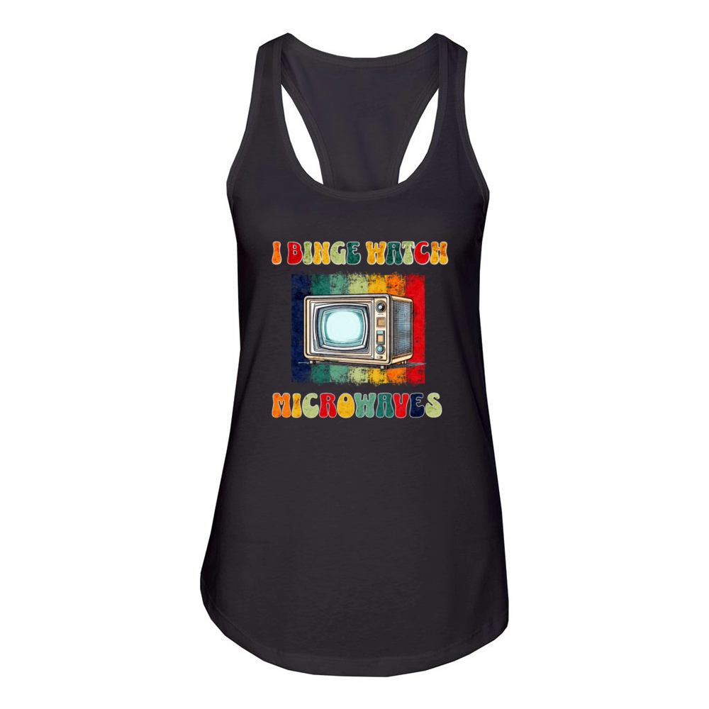 Groovy Binge Watch Microwave Tshirt Vintage Retro Women's Racerback Tank
