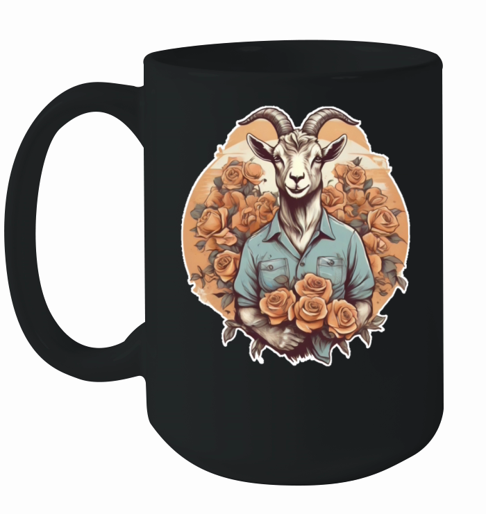 Romantic young goat with bouquet of roses vintage Ceramic Mug