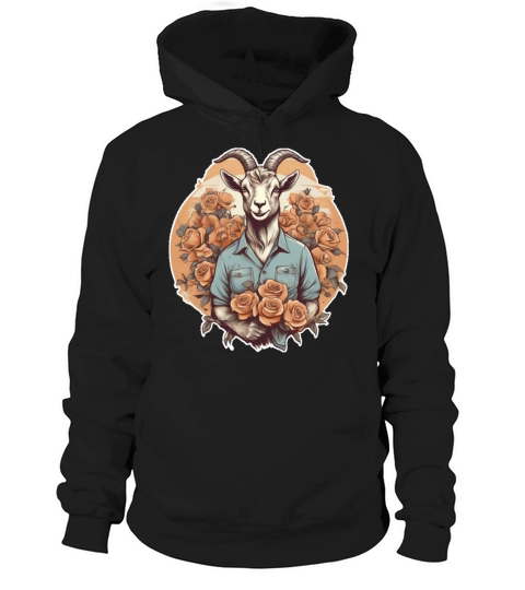 Romantic young goat with bouquet of roses vintage Hoodie Unisex