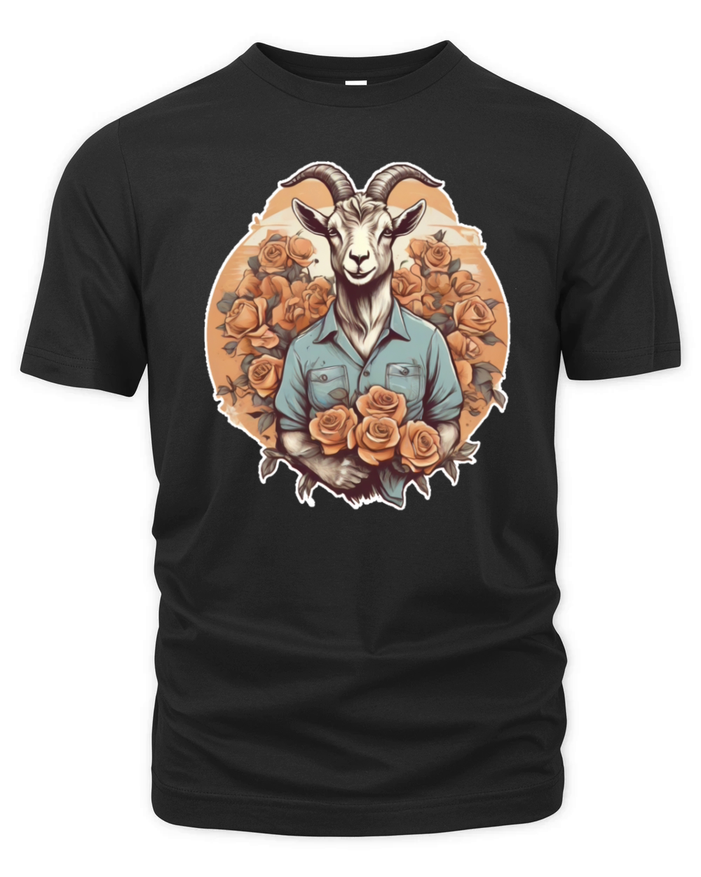 Romantic young goat with bouquet of roses vintage Organic Unisex T-shirt