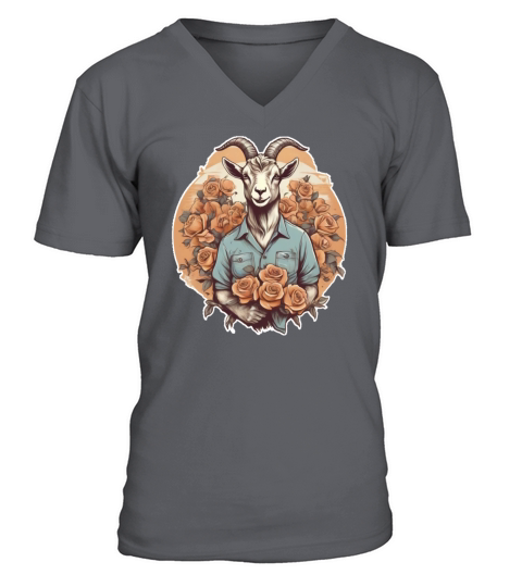 Romantic young goat with bouquet of roses vintage V-Neck T-shirt