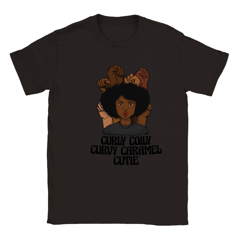 Curly Coily Curvy Caramel Cutie Afro Black Hair Classic Kids Crewneck T-shirt