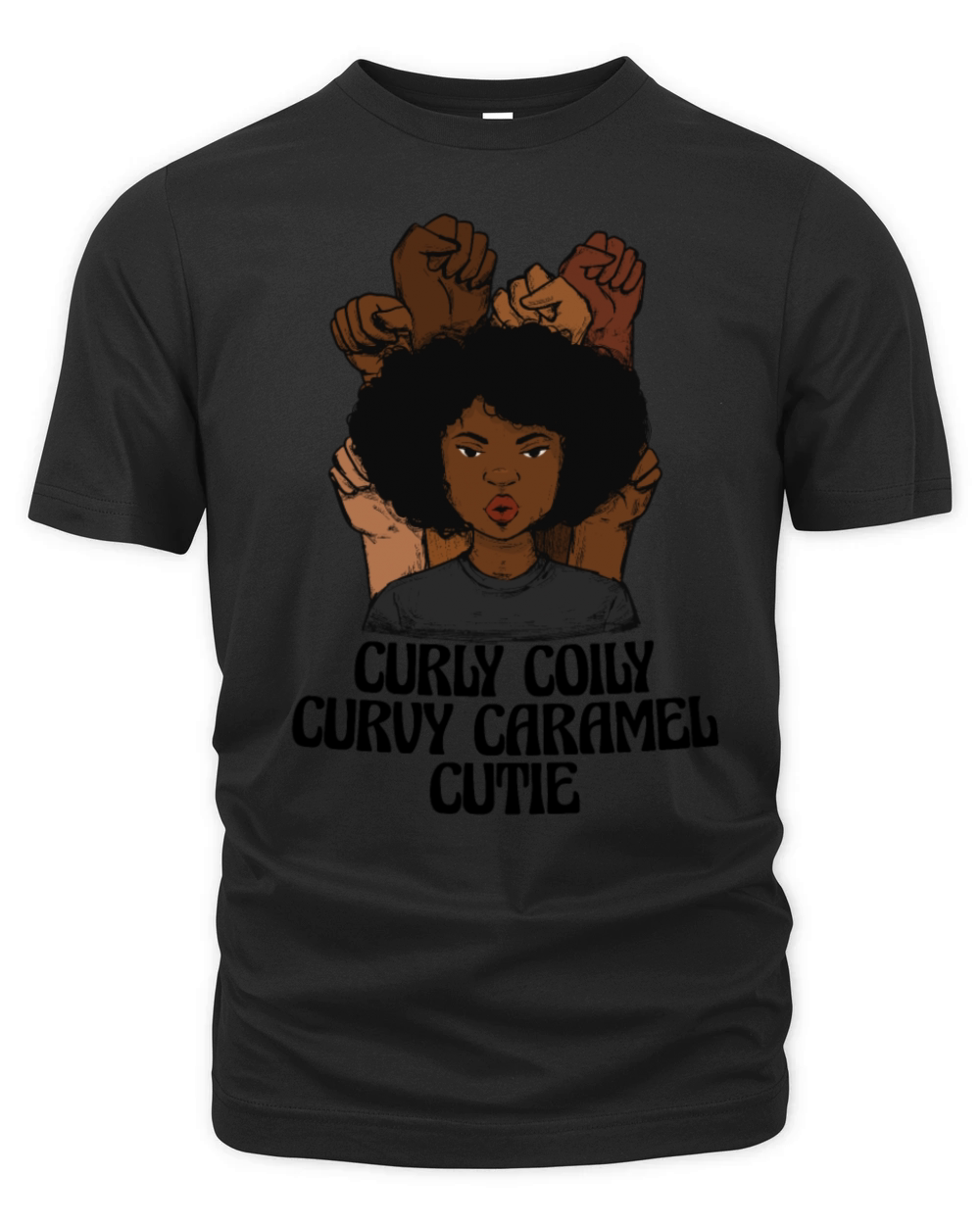 Curly Coily Curvy Caramel Cutie Afro Black Hair Organic Unisex T-shirt