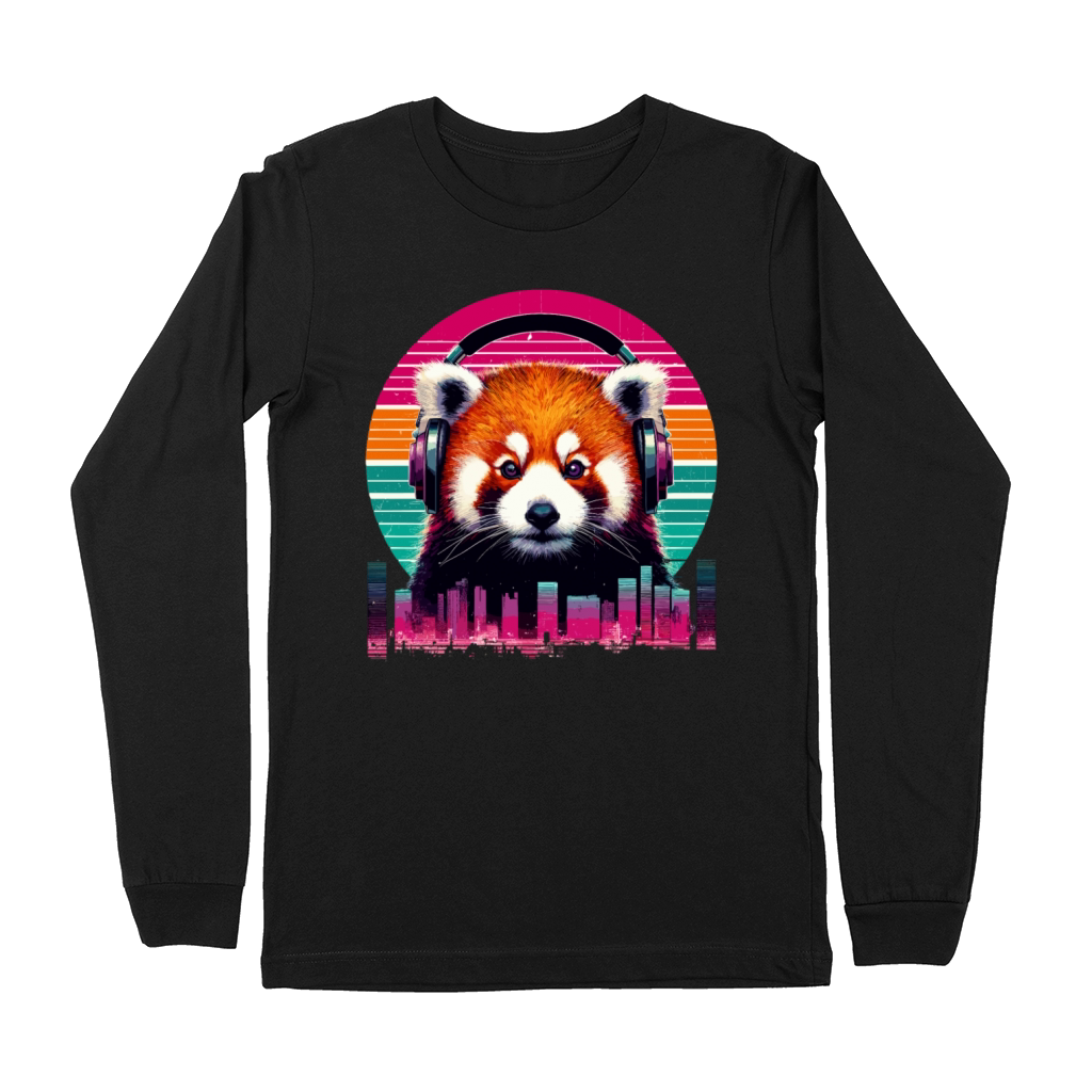 Cute Retro Music Red Panda In Headphones Premium Long Sleeve
