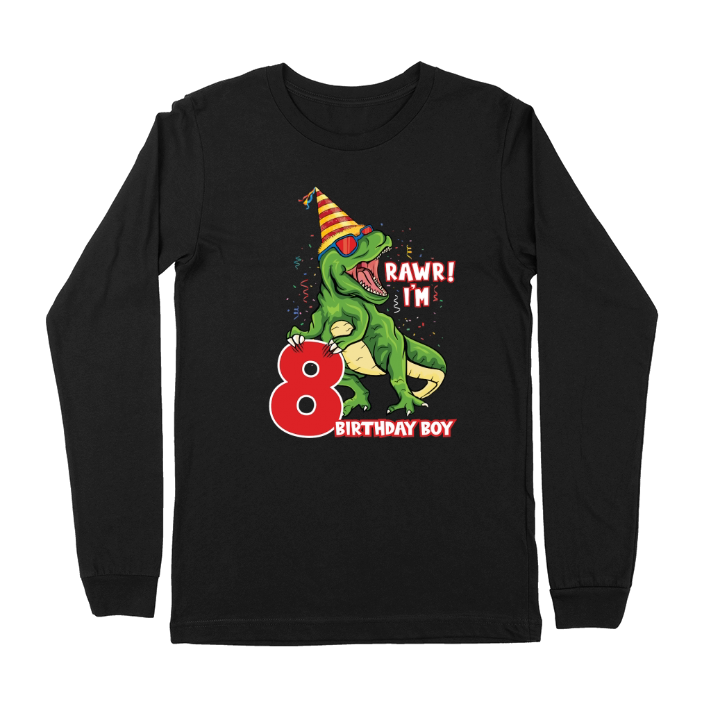 T rex Dinosaur Birthday 8th Premium Long Sleeve
