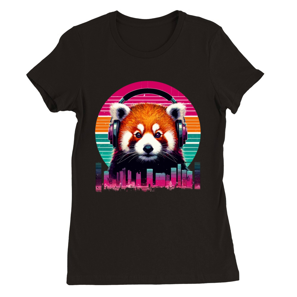 Cute Retro Music Red Panda In Headphones Premium Womens Crewneck T-shirt