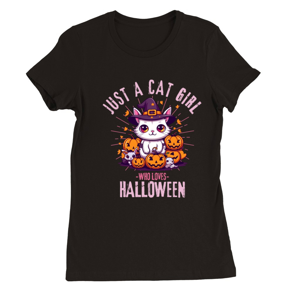 Halloween cat girl Premium Womens Crewneck T-shirt