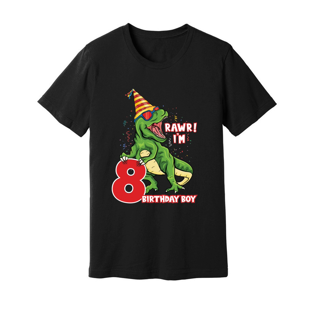 T rex Dinosaur Birthday 8th Unisex Jersey Tee