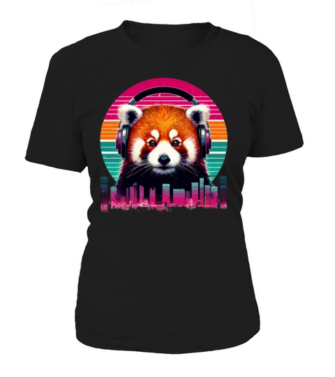 Cute Retro Music Red Panda In Headphones Women's T-Shirt