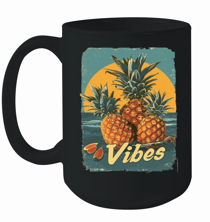 Tropical Pineapple Vibes Beach Sunset Fruit Ceramic Mug