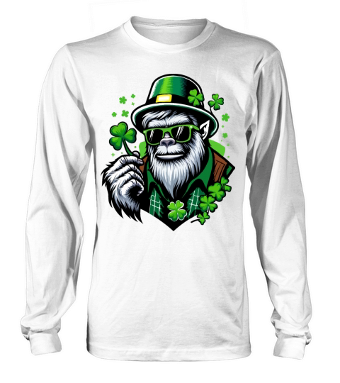 St Patricks Day Bigfoot Irish Sasquatch Shamrock Long sleeved Unisex