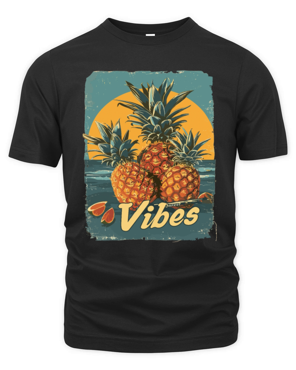Tropical Pineapple Vibes Beach Sunset Fruit Organic Unisex T-shirt