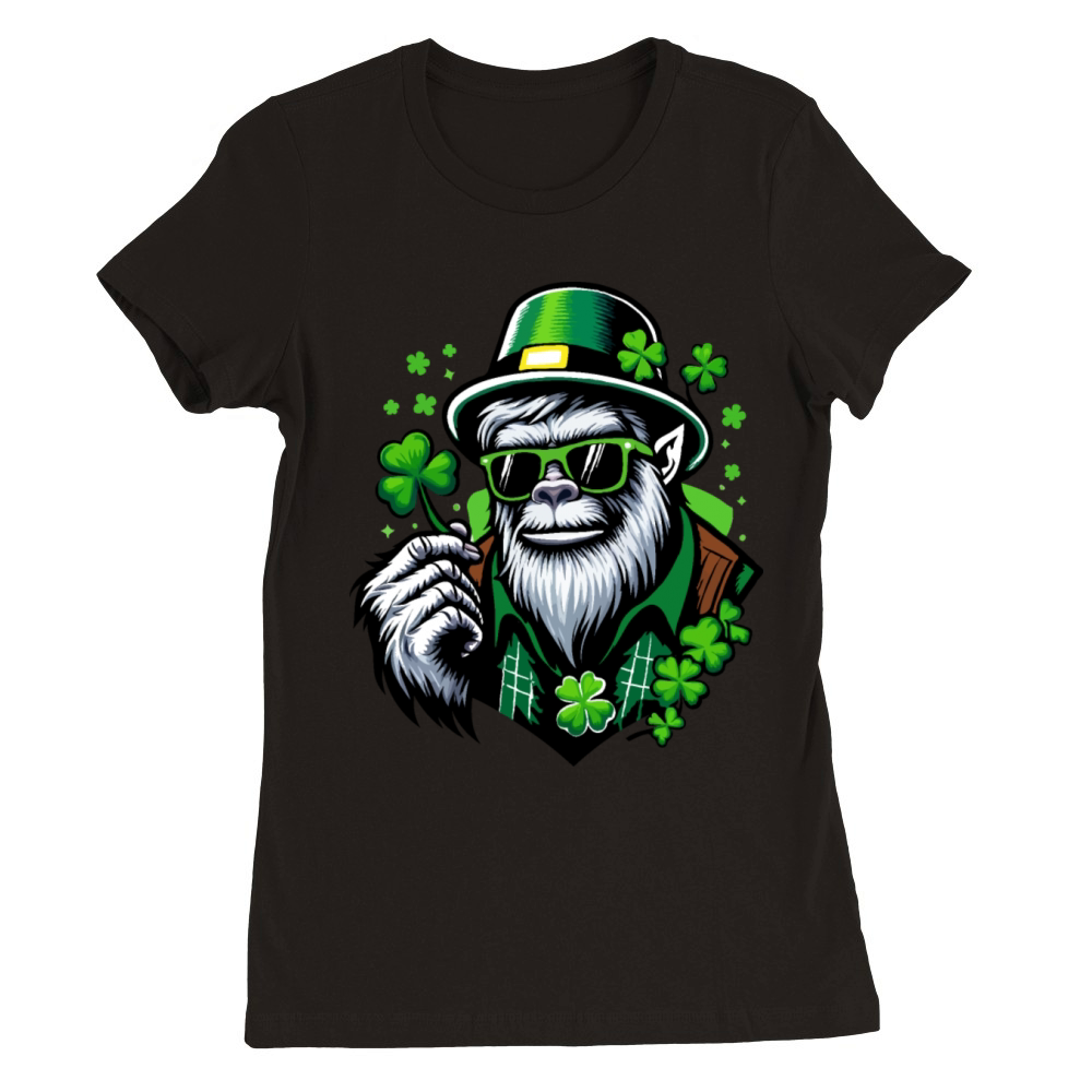 St Patricks Day Bigfoot Irish Sasquatch Shamrock Premium Womens Crewneck T-shirt