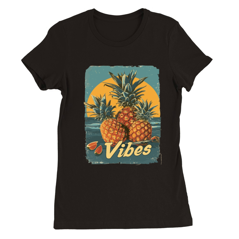 Tropical Pineapple Vibes Beach Sunset Fruit Premium Womens Crewneck T-shirt