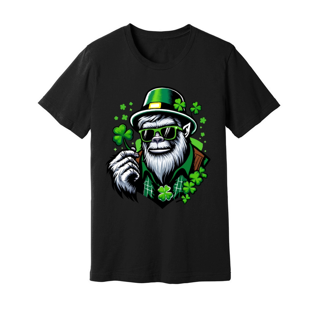 St Patricks Day Bigfoot Irish Sasquatch Shamrock Unisex Jersey Tee