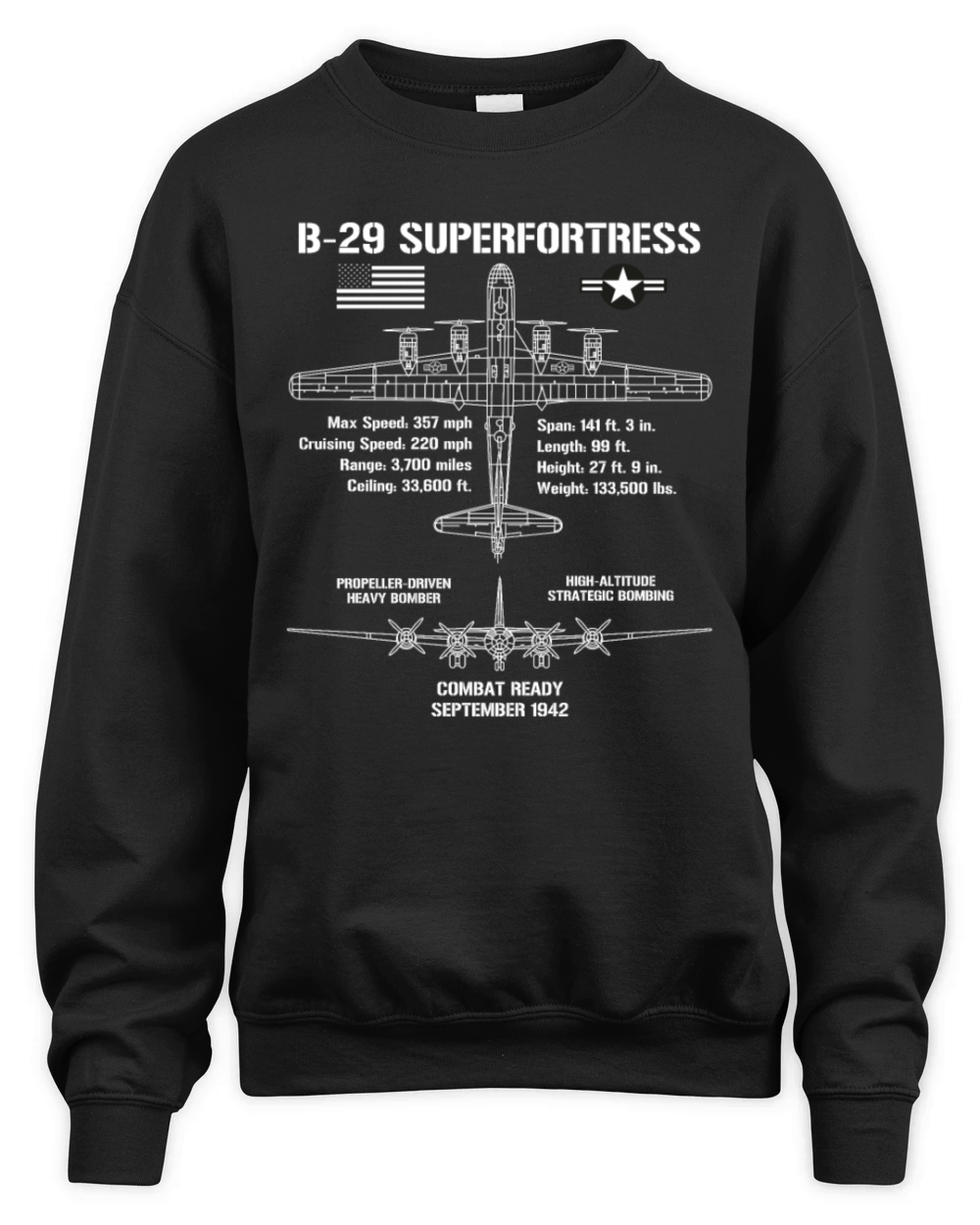 B-29 Superfortress Specs Military Aircraft B29 Unisex Premium Crewneck Sweatshirt