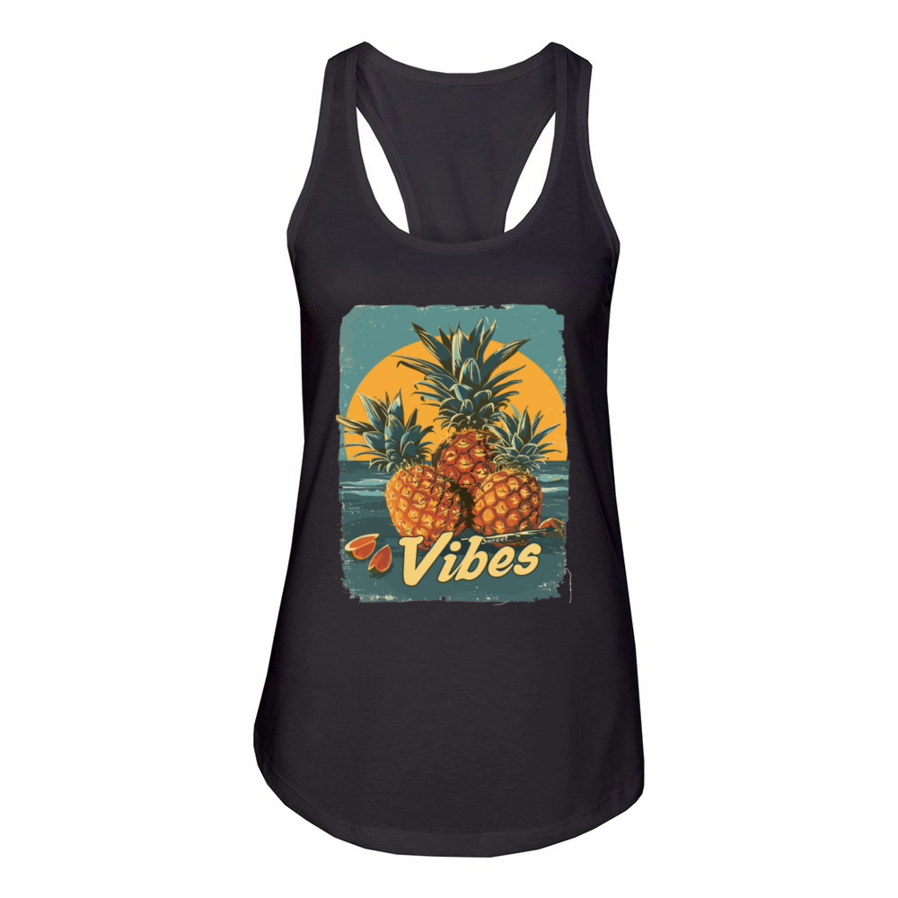 Tropical Pineapple Vibes Beach Sunset Fruit Women's Racerback Tank