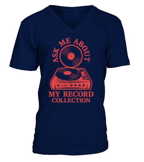 Ask Me About My Record Collection Vinyl Vintage Fa V-Neck T-shirt