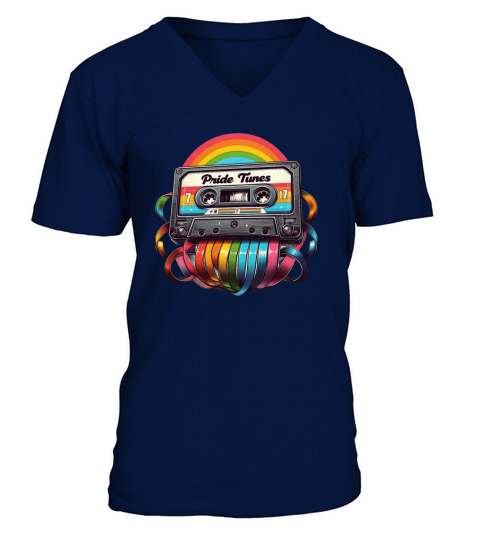 Pride Tunes Rainbow Cassette Design V-Neck T-shirt