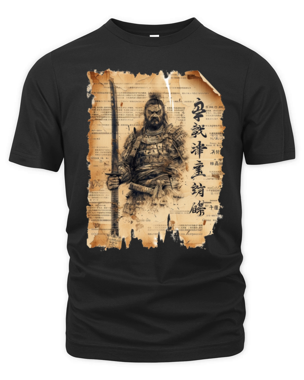 Vintage Papyrus Scroll Japanese Silhouette Samurai Organic Unisex T-shirt