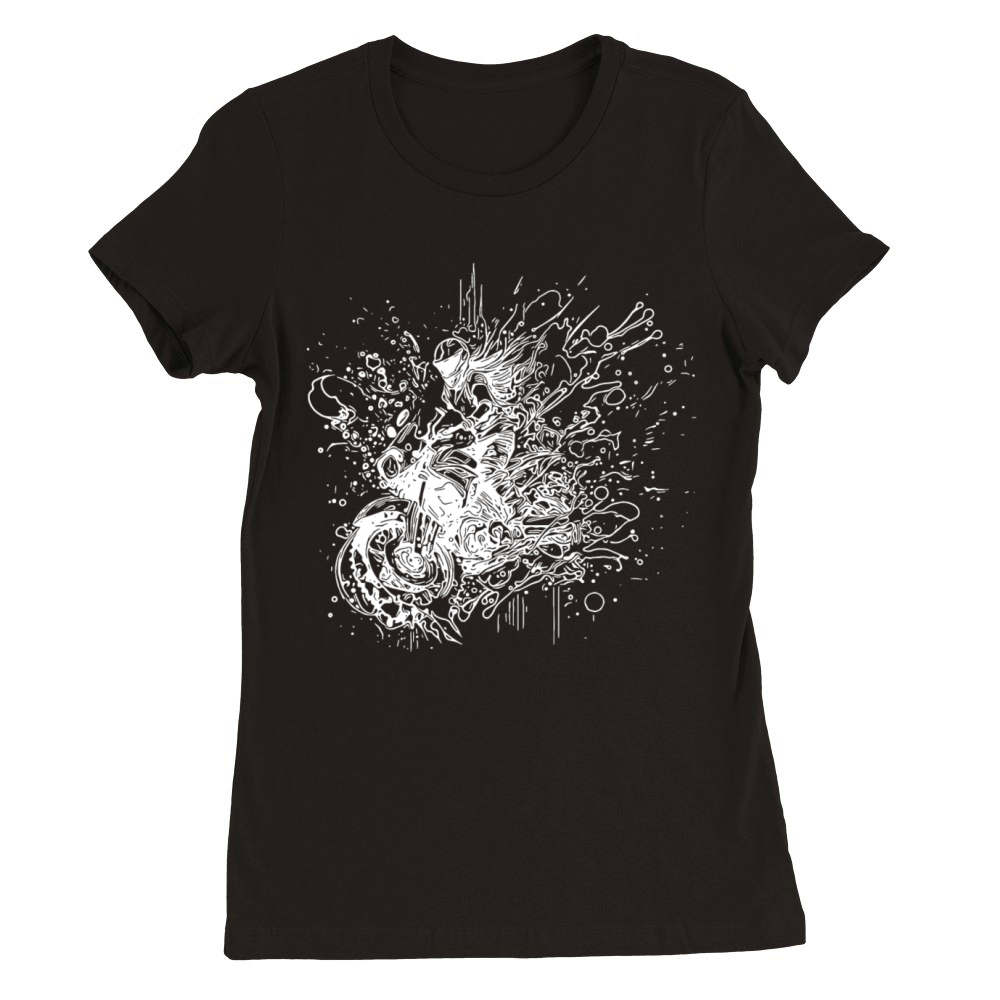 Motorcyclist Bike Splash Style Dream Drawing Premium Womens Crewneck T-shirt