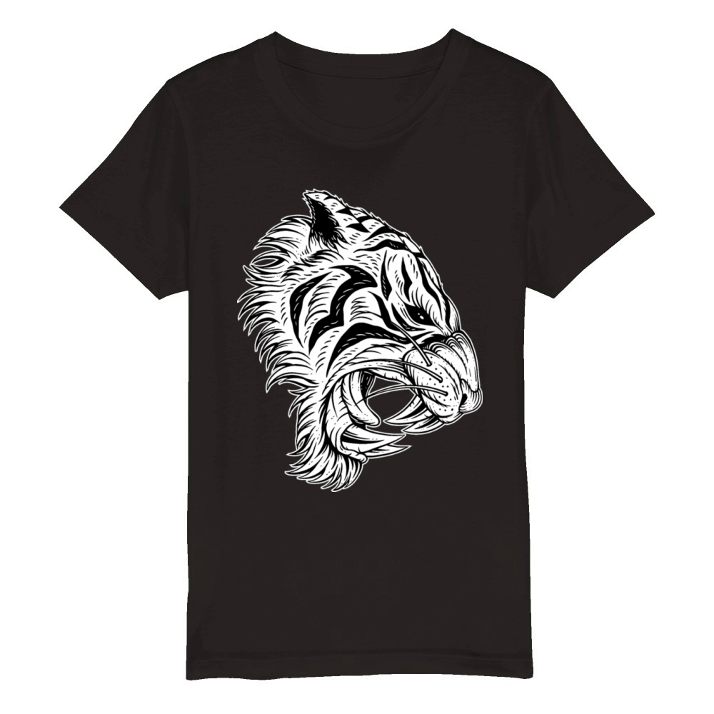 Dark Angry Tiger Head Organic Kids Crewneck T-shirt