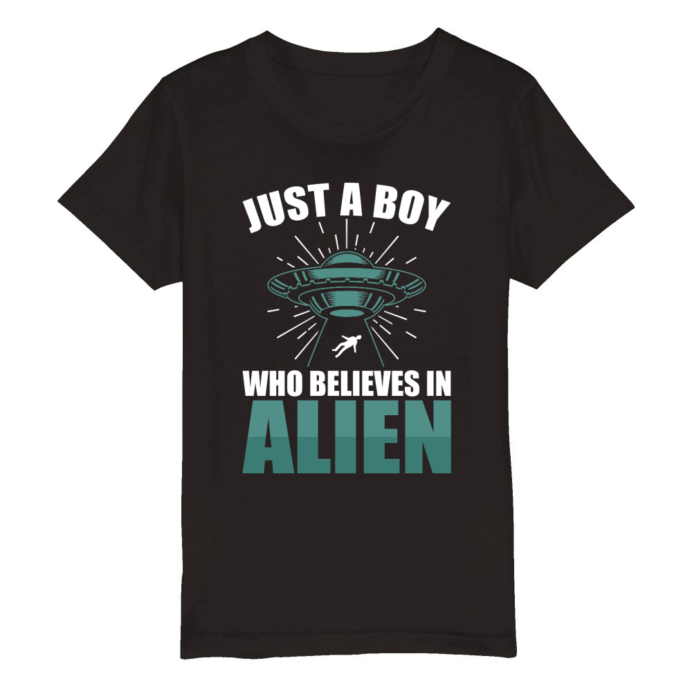 Vintage UFO Alien Just A Boy Who Believes In Alien 3 Organic Kids Crewneck T-shirt
