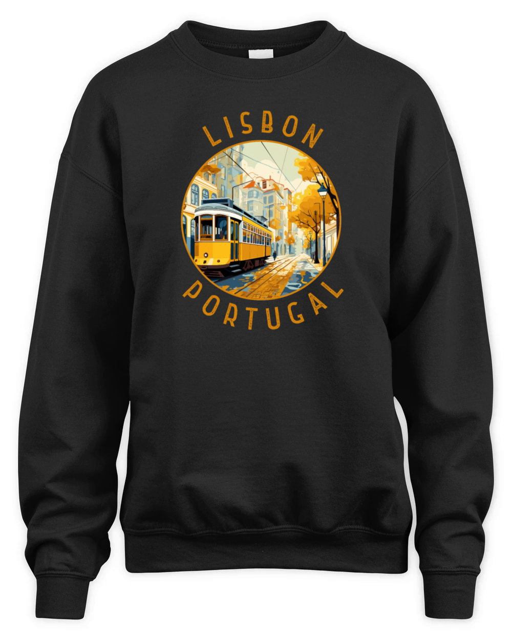 Lisbon Portugal Yellow Tram Retro Distressed Unisex Premium Crewneck Sweatshirt