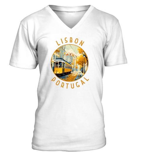 Lisbon Portugal Yellow Tram Retro Distressed V-Neck T-shirt