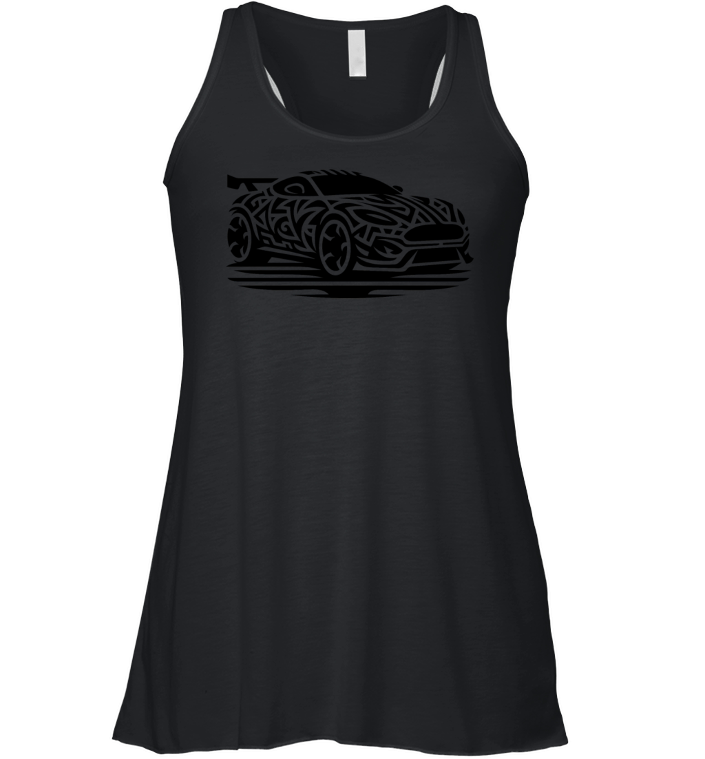 Racy Cool Sports Car In Tribal Tattoo Style Women's Flowy Tank Top