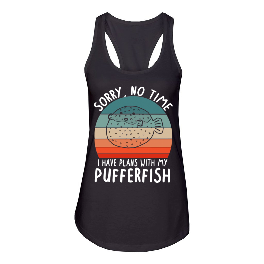 No Time Plans With Puffer Fish Vintage Saying Women's Racerback Tank