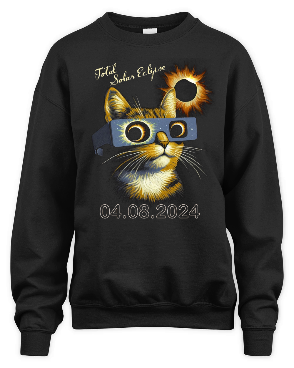 Cat wearing Total Solar Eclipse 2024 Unisex Premium Crewneck Sweatshirt