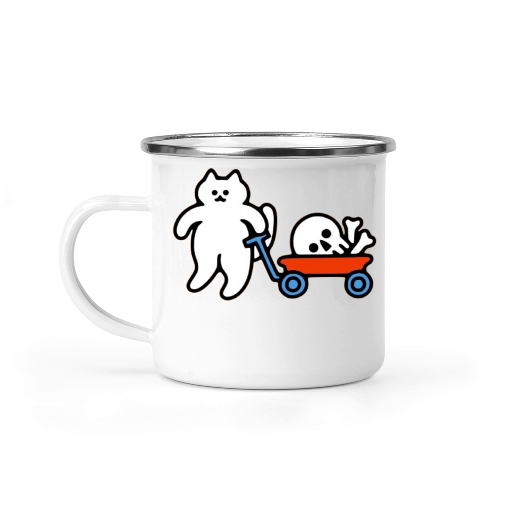 I Love Skulls Cat Camping Mug