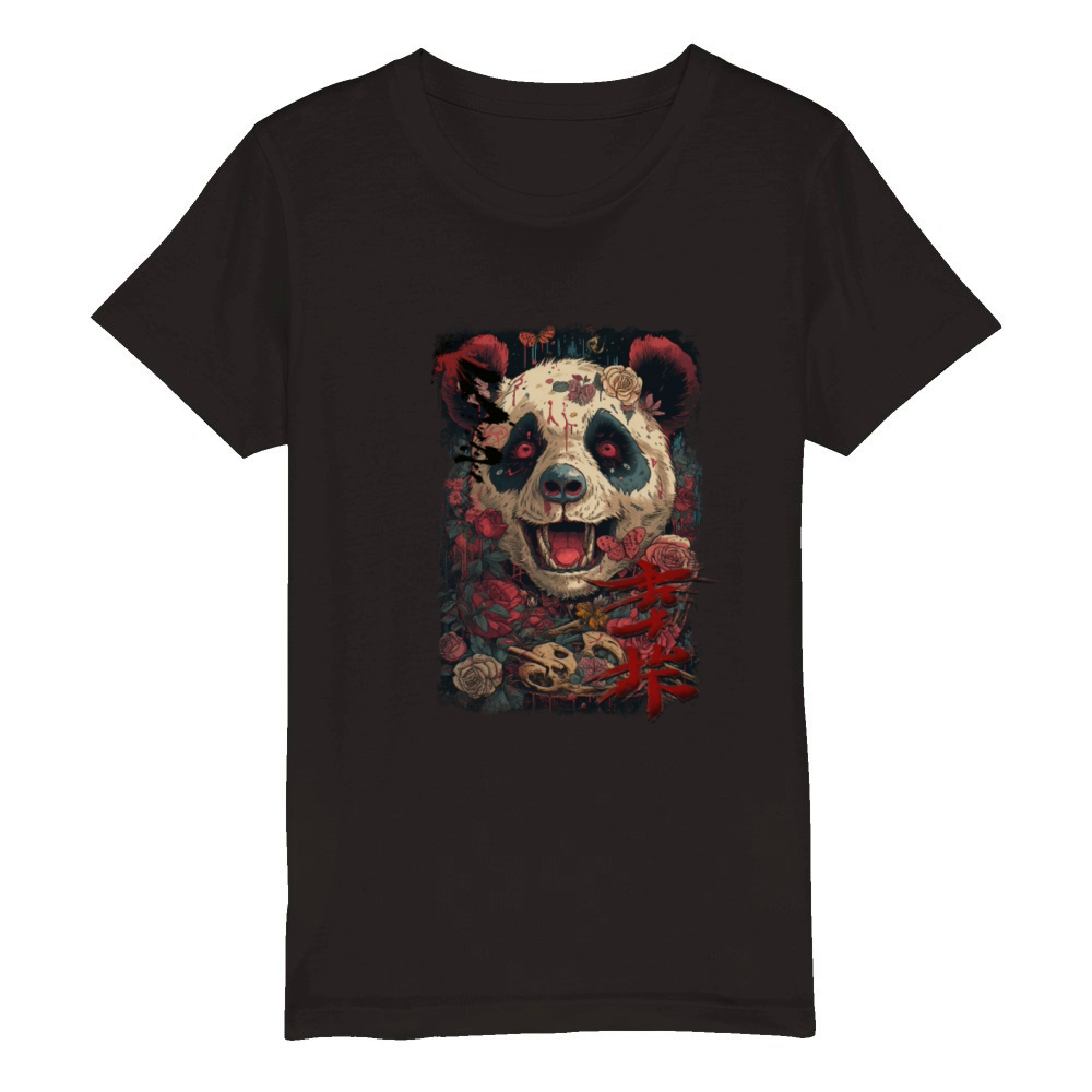 Japanese Retro Style Mythical Panda Urban Style Organic Kids Crewneck T-shirt