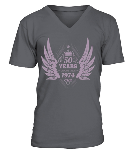 50th birthday vintage 1974 angel wings V-Neck T-shirt