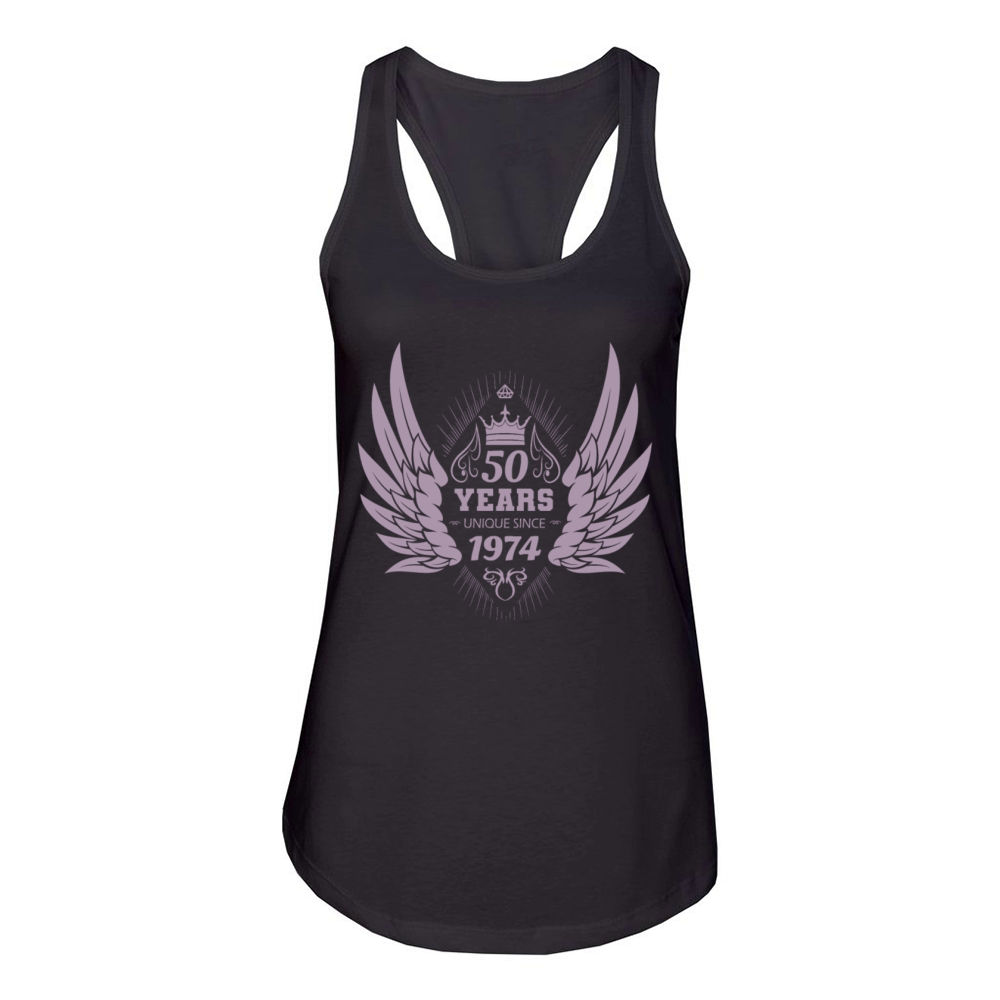 50th birthday vintage 1974 angel wings Women's Racerback Tank