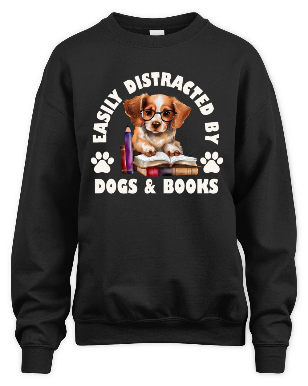 Easily Distracted By Dogs And Books Unisex Premium Crewneck Sweatshirt