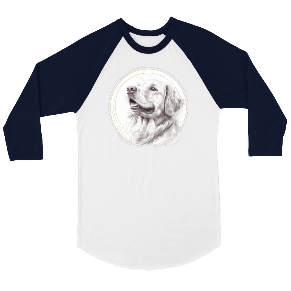 Golden retriever portrait pencil sketch Unisex ¾ sleeve Raglan T-shirt
