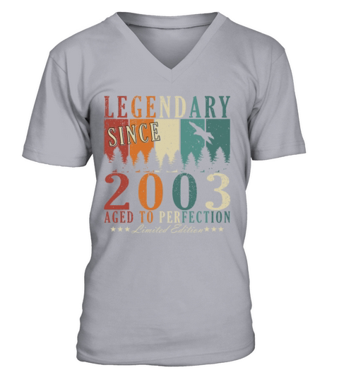 20th birthday man vintage 2003 legend V-Neck T-shirt