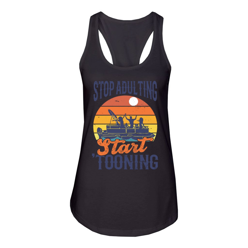 Stop adulting tooning Retro Pontoon Women's Racerback Tank