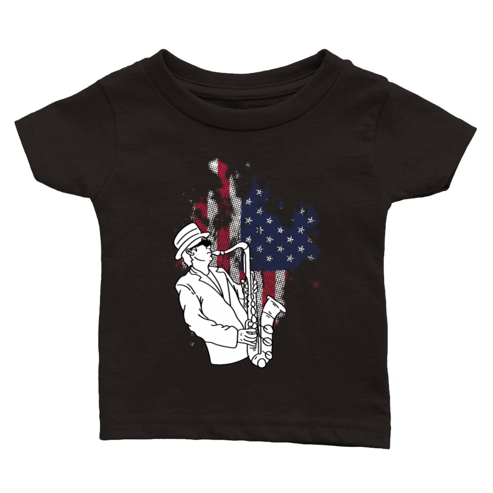 Saxophone American Flag Instrumentalist Gift Classic Baby Crewneck T-shirt