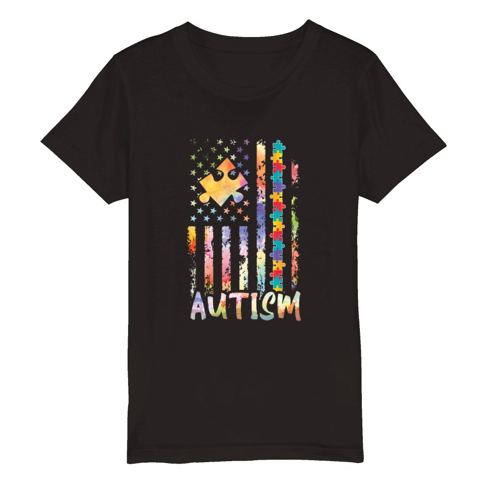 Autism Flag Colorful Puzzle Autism Awareness Organic Kids Crewneck T-shirt