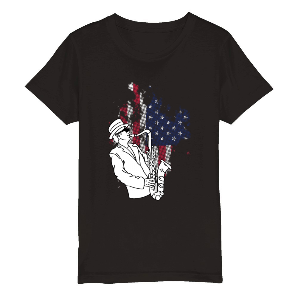 Saxophone American Flag Instrumentalist Gift Organic Kids Crewneck T-shirt