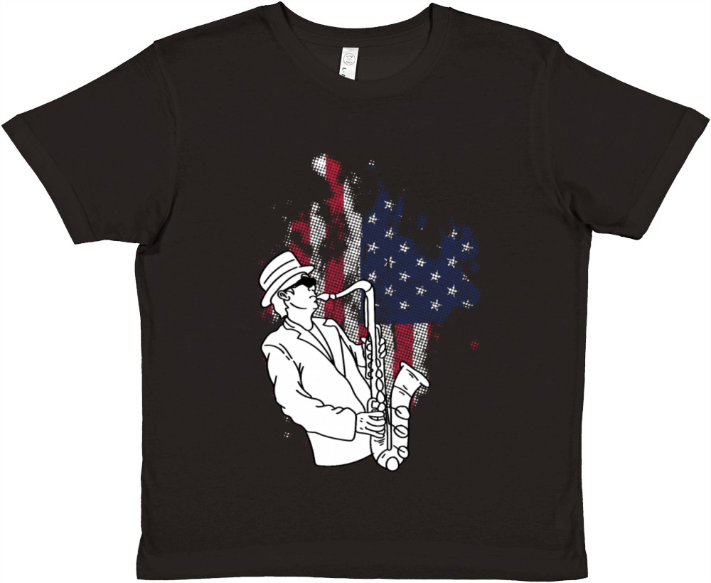 Saxophone American Flag Instrumentalist Gift Premium Kids Crewneck T-shirt