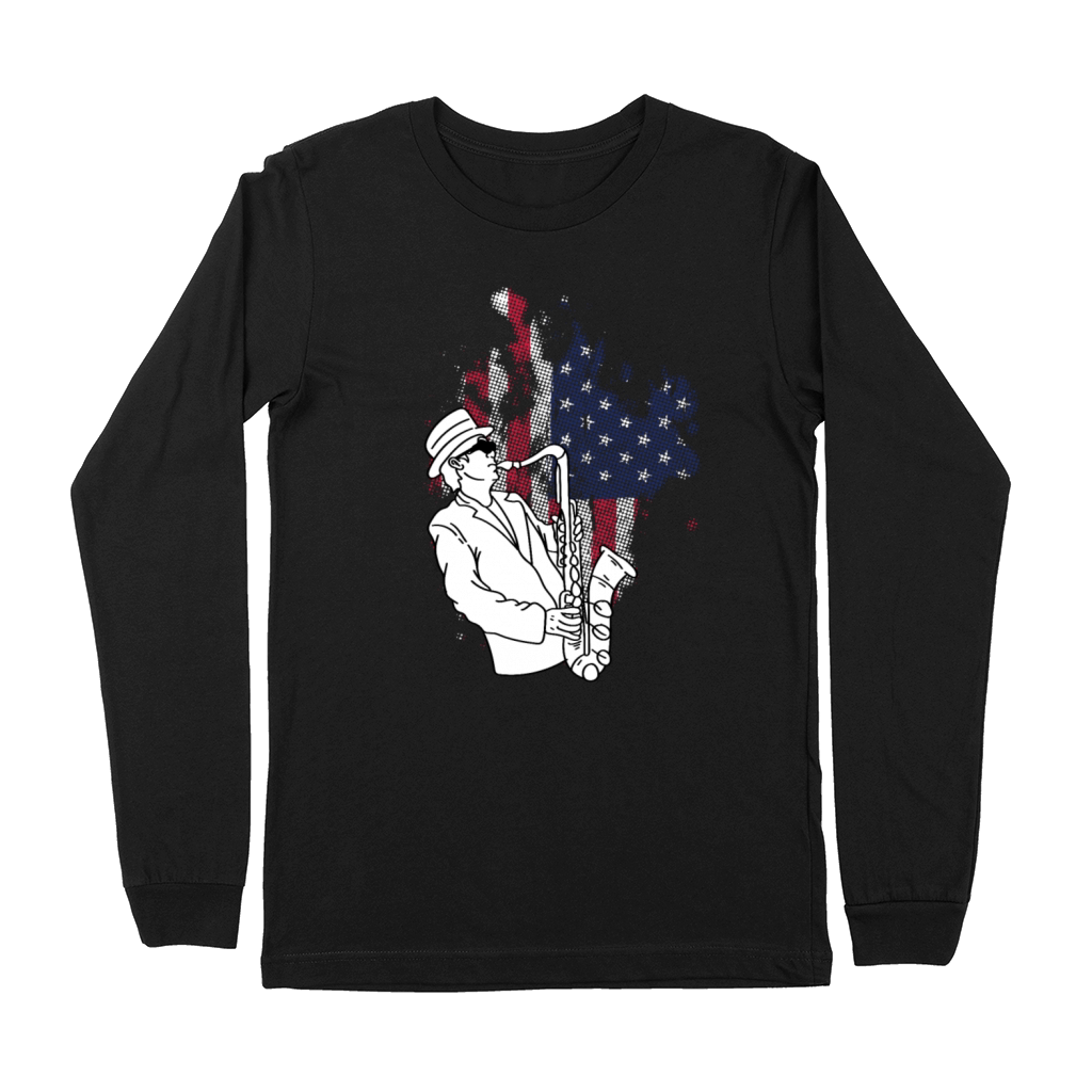 Saxophone American Flag Instrumentalist Gift Premium Long Sleeve