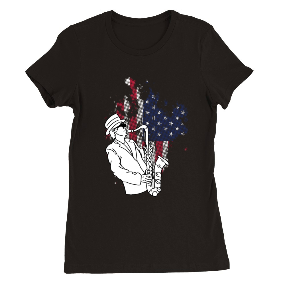 Saxophone American Flag Instrumentalist Gift Premium Womens Crewneck T-shirt